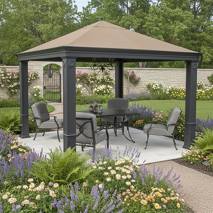 Garden Winds Heavy Duty Reinforced RipLock 500 Replacement Canopy Top Cover Compatible with Tiverton (Series 3) 10' x 12' Gazebo Models SA-585, DPCI 009050195 - Beige