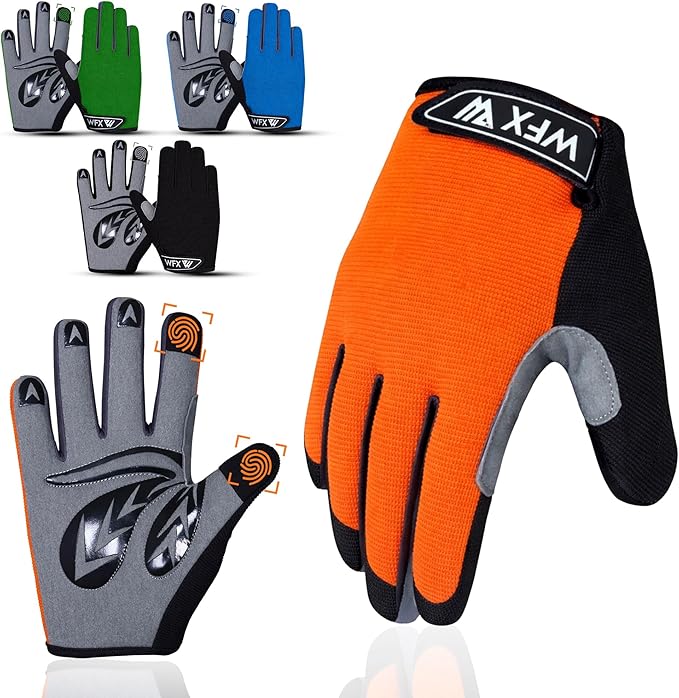 WFX Cycling Gloves Toddler Mountain Bike Handlebar Grips Gel Padding Full Finger Baseball Glove Workout Football Gloves Youth Boys 6-12 Kids Gardening Gloves MTB Gloves