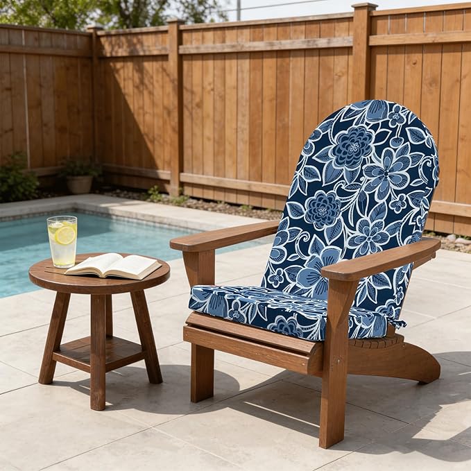 Outdoor Foam Adirondack Cushion, Water Repellent Foam Cushion for Adirondack Chairs Patio Furniture, 44 x 19 Inch, Flower Navy
