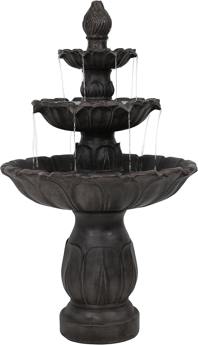 Sunnydaze Classic Tulip 46" Tiered Outdoor Water Fountain - 3-Tiered Outdoor Fountain for Garden, Patio, or Backyard - Dark Brown
