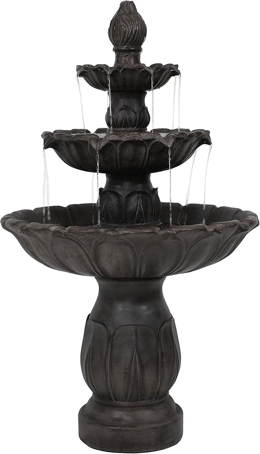 Sunnydaze Classic Tulip 46" Tiered Outdoor Water Fountain - 3-Tiered Outdoor Fountain for Garden, Patio, or Backyard - Dark Brown