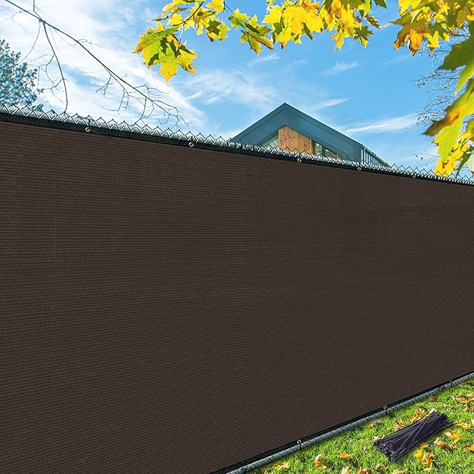 iCover 5x11.5ft Fence Privacy Screen, Heavy Duty Fencing Panels Screens, Outdoor Shade Cloth Mesh Barrier, Reinforced Bindings and Brass Grommets, Cable Zip Ties Included, Brown