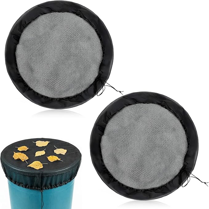 2PCS 39’’ Mesh Cover for Rain Barrel with Drawstring Water Collection Buckets Tank Net Cover Rain Barrels Protector for Preventing Fallen Leaves in Outdoor Garden Eaves(Black)