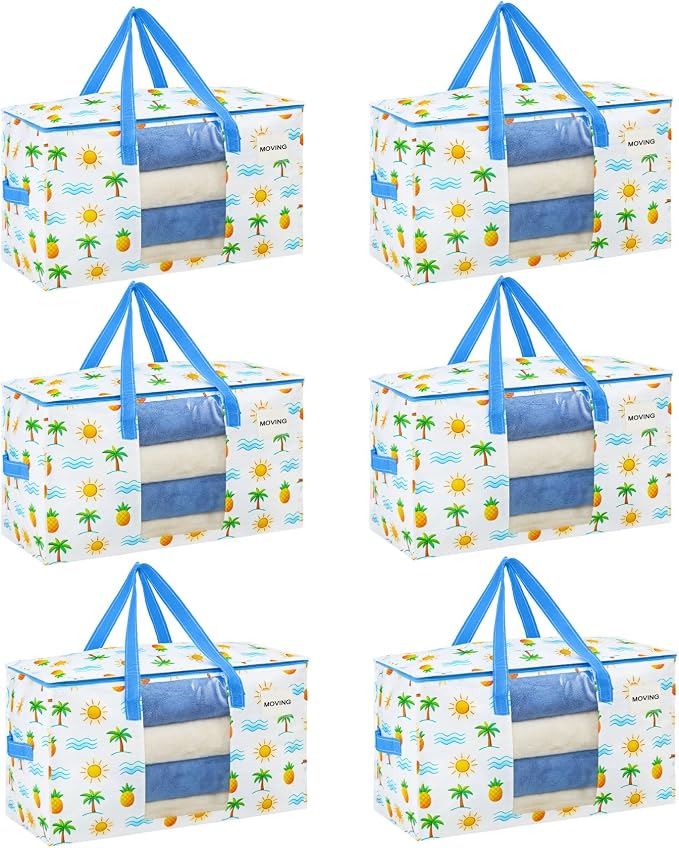 VENO Moving Bags, Wide Open Top, Clear Window, Tropical Island, 6 Pack