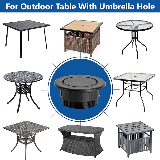 DECOHS 2 Pcs 2 Inch Parasol Umbrella Hole Ring Plug and Cap Set, Thicker Patio Table Hole Cover Insert, Deck Table Umbrella Holes Plug Replacement Parts for Outdoor Patio Table Garden Yard