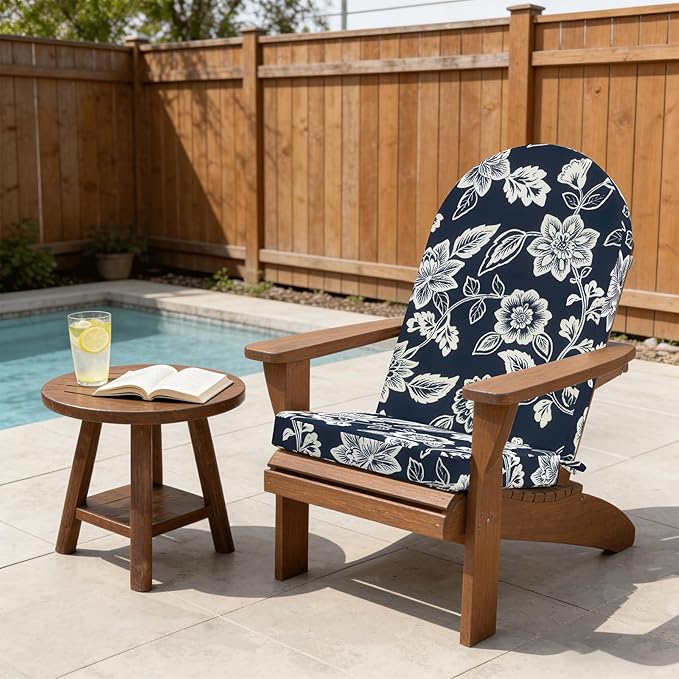 Outdoor Foam Adirondack Cushion, Water Repellent Foam Cushion for Adirondack Chairs Patio Furniture, 44 x 19 Inch, Elegant Vines Navy