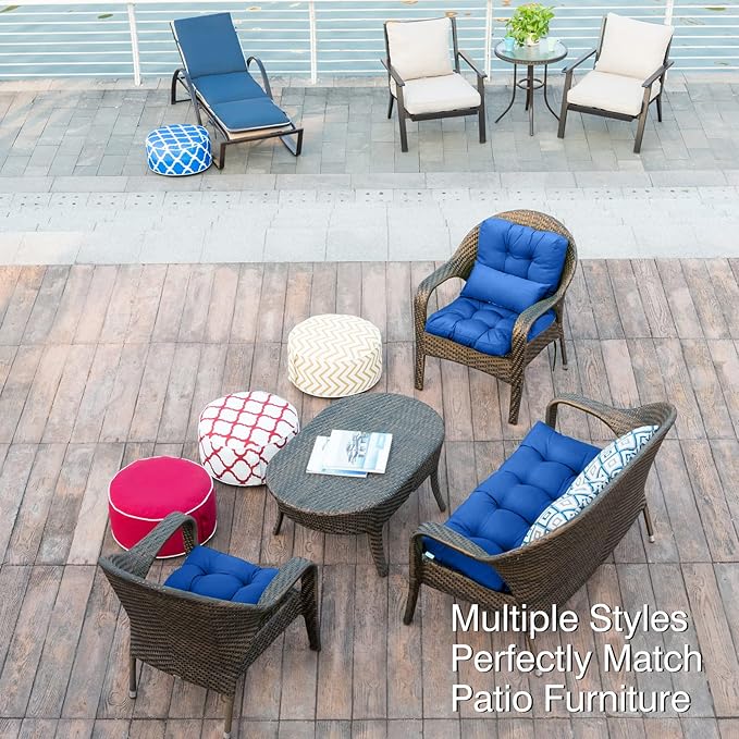 QILLOWAY Outdoor Chair Cushion for Patio Furniture, Waterproof Patio Cushions Set of 2 with Ties, Fade Resistant Replacement Pads for Outdoor Rocking Chairs,Royal Blue