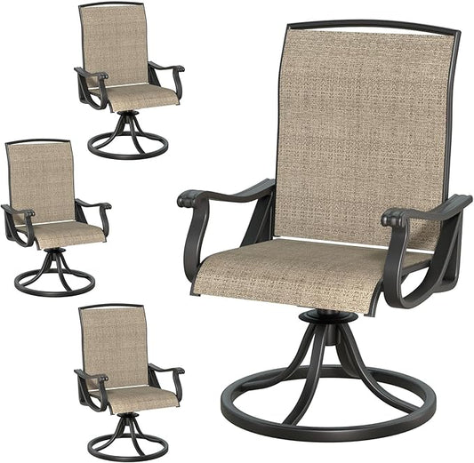SHGJ&SOFT Patio Swivel Chairs, Waterproof Outdoor Dining Chairs with All-Weather Textilene Mesh for Deck, Garden, and Backyard (Brown5, 4PC)