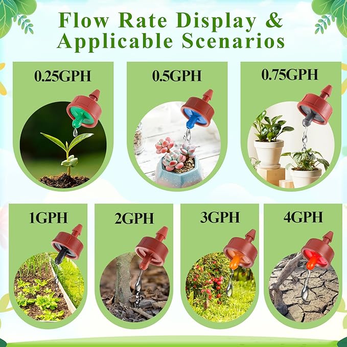 200Pcs 3 GPH Pressure Compensating Irrigation Drippers, Watering Spot GPH Dripper Drip Emitters Heads Constant Flow Outlet Heads for 1/4 Inch Irrigation Tubing for Garden Irrigation System