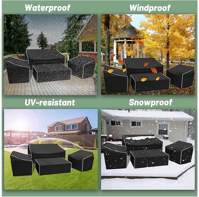 Gasadar Patio Furniture Covers Set, 4 Piece Waterproof Outdoor Furniture Cover for Outdoor Coffee Table, Chair, and Loveseat, Heavy Duty 600D, Black