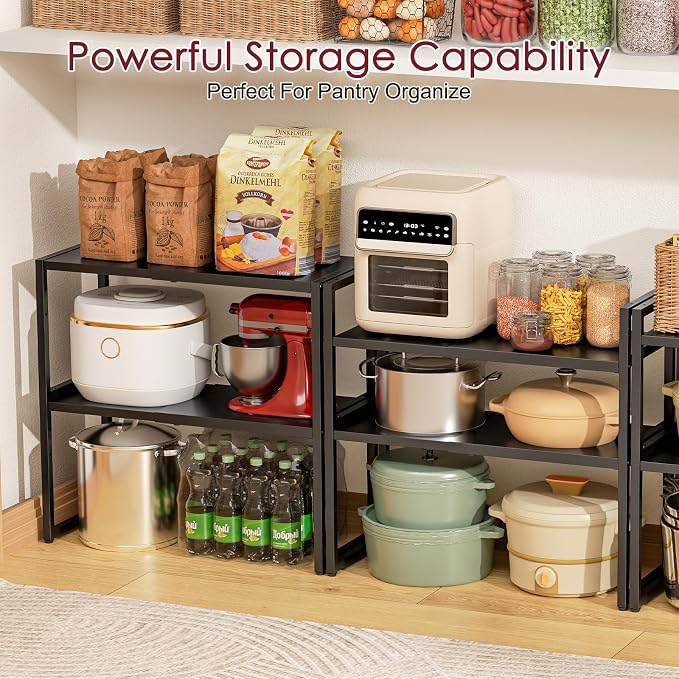 2 Pack Expandable Storage Shelves,100LBS Heavy Duty Metal Shelving Units