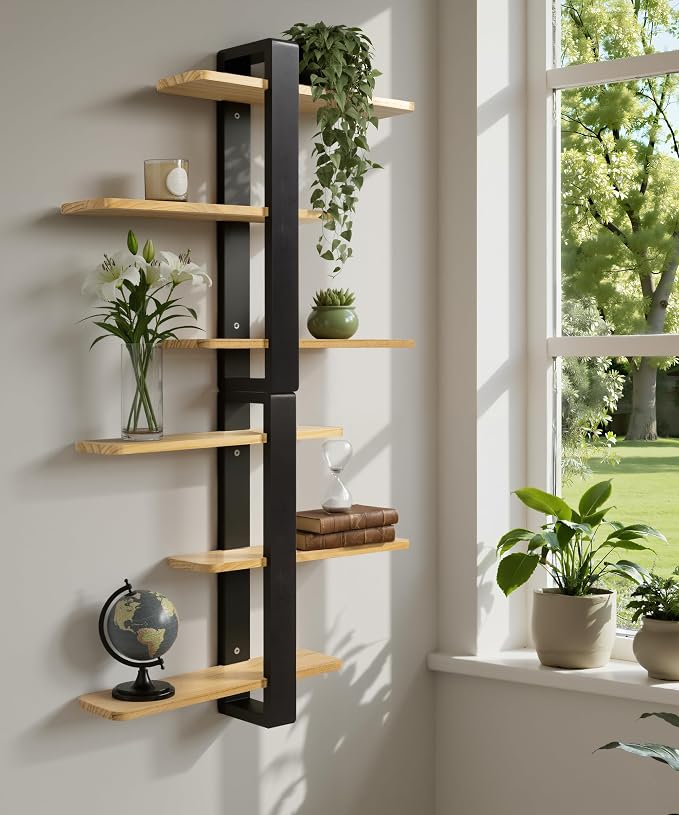 SUMGAR Wood Floating Shelves for Wall, 3 Tier Adjustable Plant Shelf Unit | 20 Inch All Pine Wood, Decorative Shleving, Plants Photos Display, for Living Room, Bedroom, Office, Bathroom
