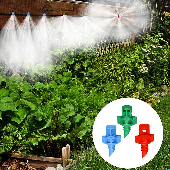 150Pcs Drip Irrigation Emitters, Micro Sprinkler Heads Misting Sprinkler Refraction Micro Sprayer Nozzles for Plants Lawn Water System (90/180/360 Degrees)