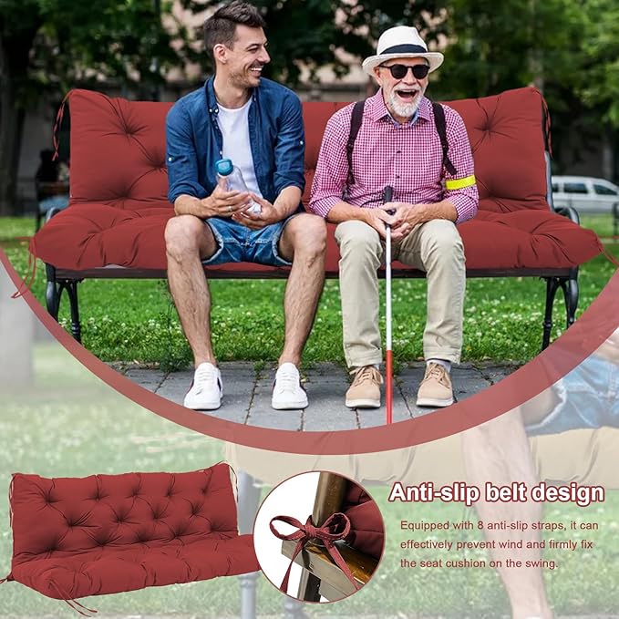 Premium 5" Thick Waterproof Outdoor Swing Cushions Sturdy Durable 2-3 Seat Replacement Porch Swing Cushions with Backrest&Ties Bench Cushion for Outdoor Furniture Backyard Patio(Wine Red)