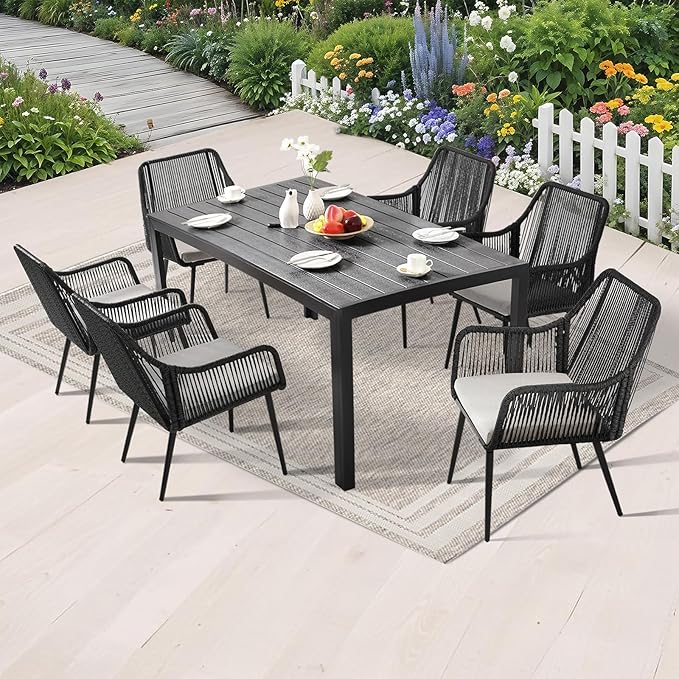 Patio Dining Chairs Outdoor Dining Chairs with Armrest and Cushion Set of 4, All-Weather Woven Twisted Wicker Rattan Chair, Modern Indoor Outdoor Seating for Garden, Lawn, Backyard, Black
