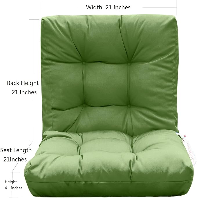 QILLOWAY Outdoor Chair Cushion for Patio Furniture, Waterproof Patio Cushions Set of 2 with Ties, Fade Resistant Replacement Pads for Outdoor Rocking Chairs,Dark Green