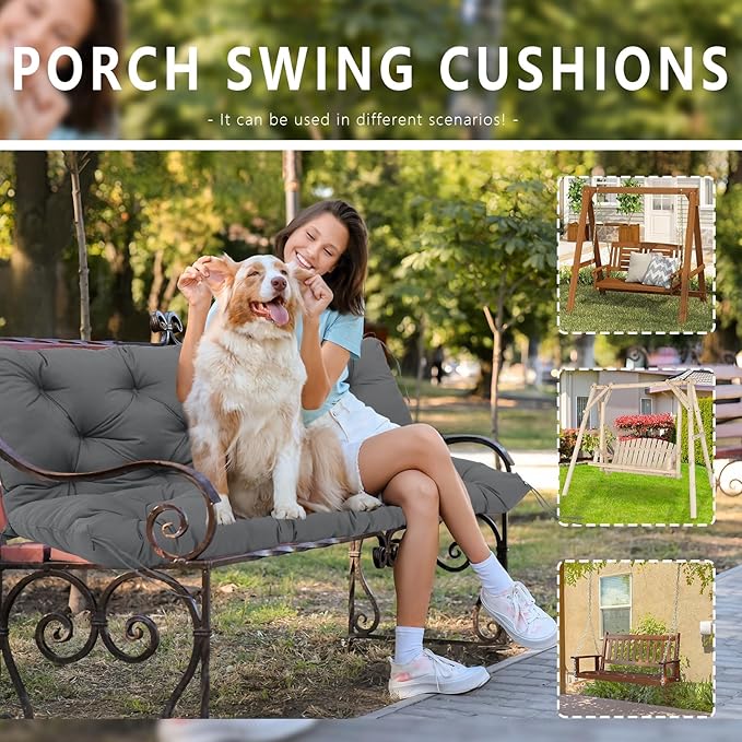 Replacement Cushions for Outdoor Furniture 48 Inch Waterproof Porch Swing Cushions 2 Seater with Backrest Extra 5" Thicken Durable Patio Long Bench Cushions(Dark Gray 48×40×5inch)