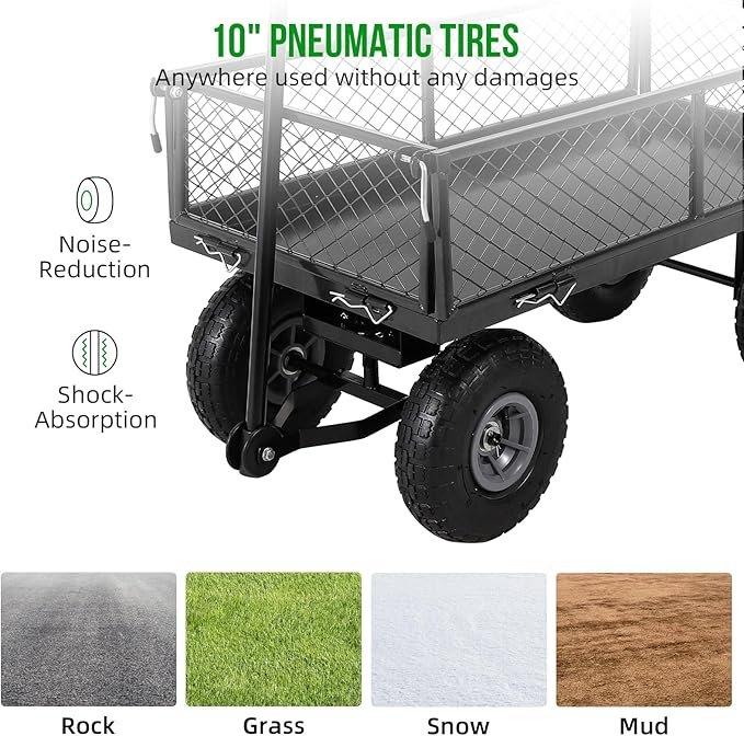 GarveeLife Heavy Duty Steel Garden Cart Folding Utility Wagon with Removable Cart Liner, 500 LBS Capacity