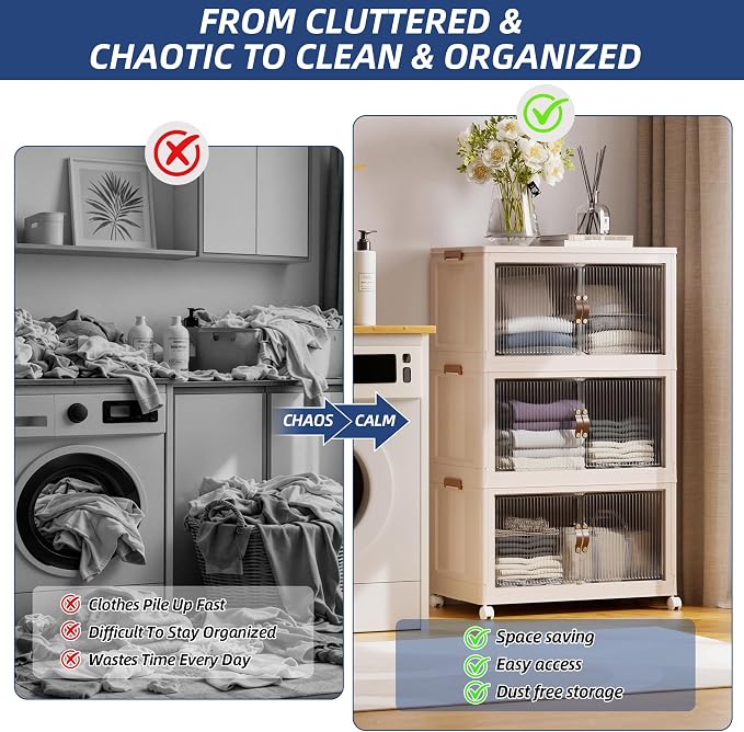 SAILUN 580Qt Stackable Storage Bins,Storage Cabinet a Lid,4Pack Blush White