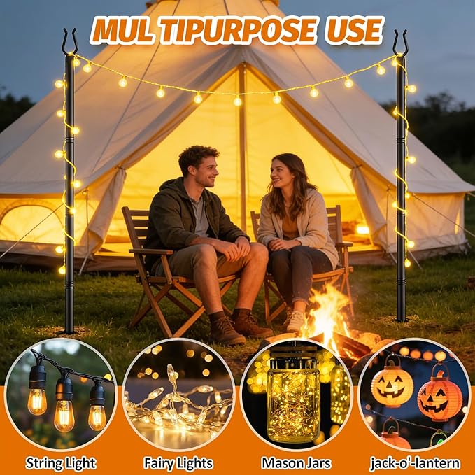 Aredy 4 Pack String Light Poles - 10FT Light Poles for Outside with Fork Base, Outdoor String Light Poles, Durable Poles for String Lights in Backyard, Deck, Garden, Wedding Events