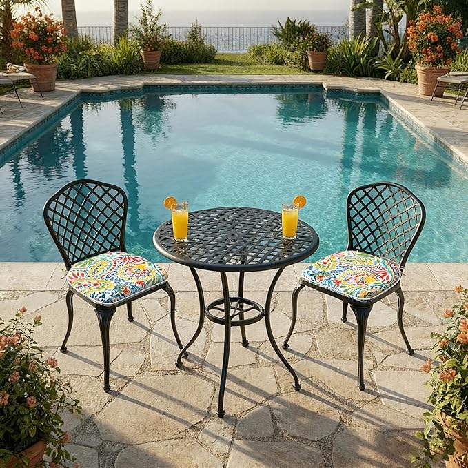 DYTXIII Set of 2 Outdoor Chair Cushions with Ties,Water Repellent Patio Chair Pads 17"x 16" for Outdoor Furniture,Round Corner Seat Cushions for Garden Yard Kitchen Paisley Multi
