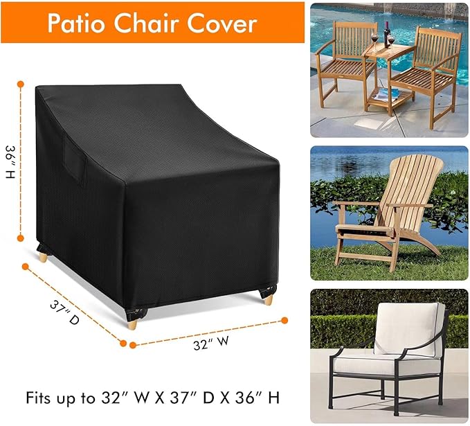 WLEAFJ Outdoor Adirondack Chair Covers Waterproof, Black Lawn Patio Furniture Covers, Heavy Duty Patio Lounge Deep Seat Cover, 2 Pack - 32" W x 37" D x 36" H