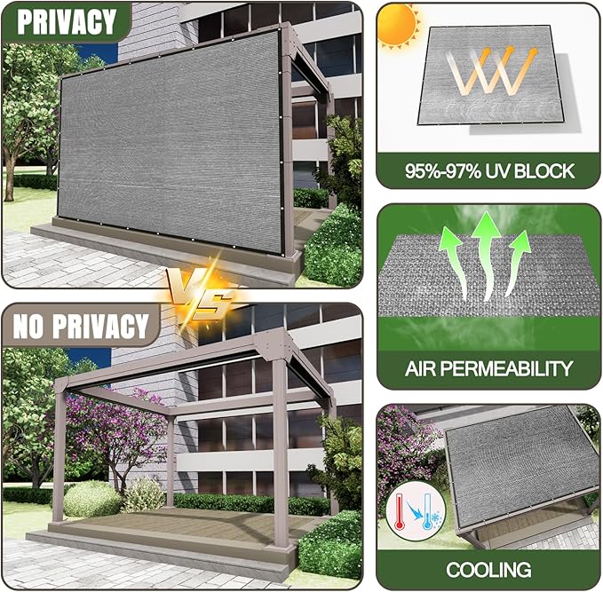 3'x 6' Pergola Shade Cover with Bungee Balls, Light Dray Outdoor Sun Shade Cloth with Grommets UV Block Privacy Screen for Patio, Garden, Backyard