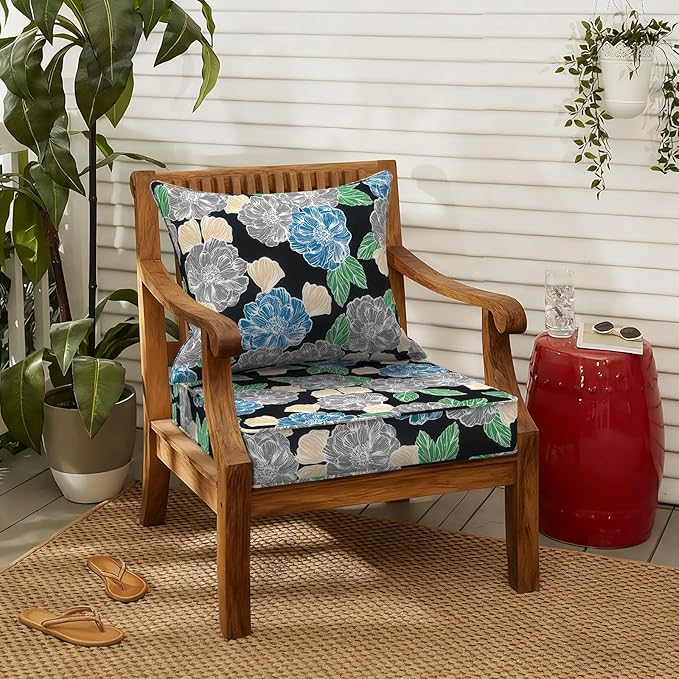 LVTXIII Outdoor Deep Seat Cushion 22"x22"x4" Patio Seat and Back Cushion Set Seasonal Chair Cushion for Dining Arm Chairs, Wicker Chairs and Garden Furniture Decoration, Peony Garden
