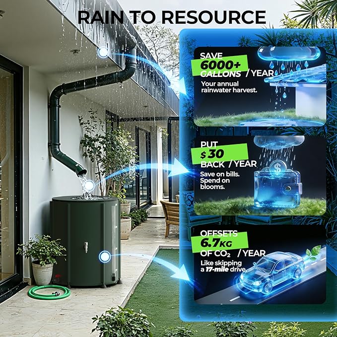 SKM Collapsible Rain Barrel, PVC Rain Water Collection System and Water Tank for Outdoor/Garden/Lawn, Portable Rain Water Collection Barrel Container with Spigots & Overflow Kit, 53Gallon, Green