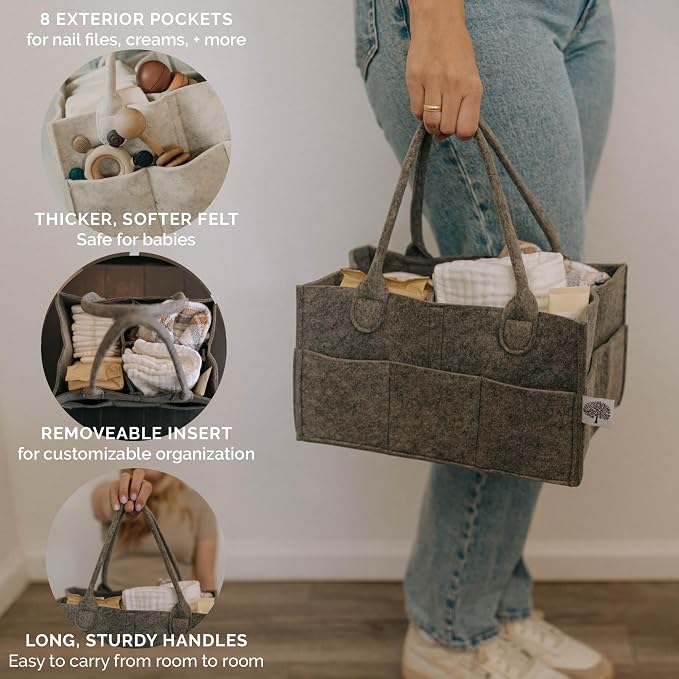 Parker Baby Co. Felt Diaper Caddy Organizer - Large, Charcoal