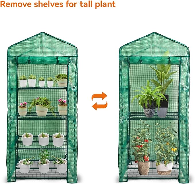 Mini Greenhouse for Outdoor Indoor,4 Tier Small Portable Green Houses with Improved PE Cover,Roll-up Zipper Warm House,Grow House for Seedling and Plant Growing (64x27x20inch),Green