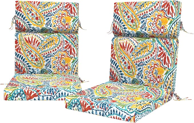 DYTXIII Outdoor High Back Chair Cushions Set of 2, 44"x22" Water Repellent Patio Seat Cushions with Elastic Sponge, All Weather Chair Pads for Rocking, Dining Chairs, Patio Furniture - Paisley Multi