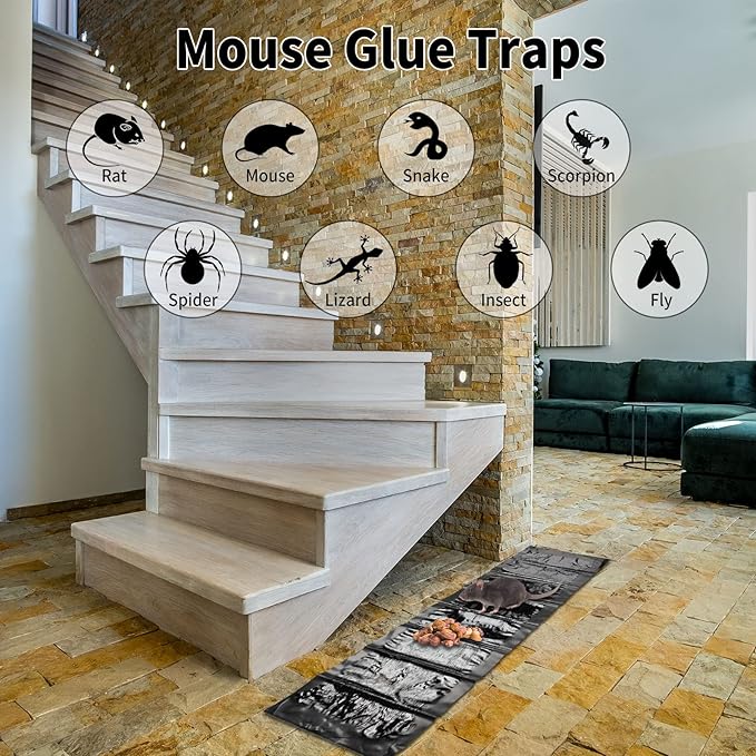 Qualirey 4 Pcs 47 Inch Ultra Large Sticky Mouse Glue Traps Sticky Rat Trap that Work for Rats Roaches Rodents Heavy Duty Pre Baited Mats Indoor Outdoor Catch Pest (Black)