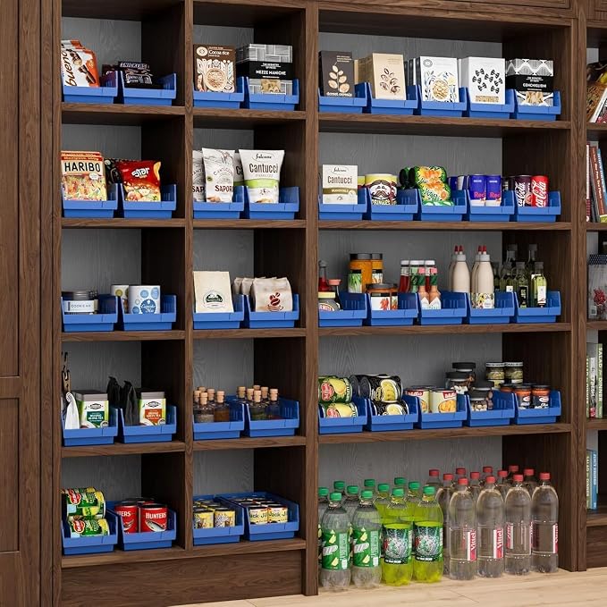 Akro-Mils 30130 Heavy Duty Plastic Shelf Bins, 12"x 6.5"x 4", Blue, 12-Pk | Heavy Duty Nesting Storage Bins for Garage, Closet, Refrigerator, Kitchen, Cabinet, Drawer Organization, Pantry Organization