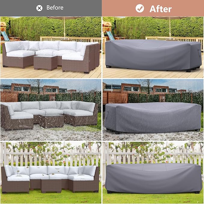 Mrrihand Heavy Duty Patio Furniture Covers, Outdoor Furniture Covers Waterproof Sectional Sofa Set , Patio Table and Chair Set Cover 124"L×71"W×29"H,Grey