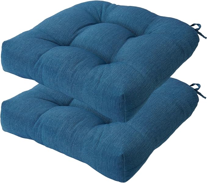 FUNHOME Outdoor Chair Cushions 19 x19 Inch,Water Resistant Tufted Seat Cushions 19",Reversible,Weather Resistant,Rounded Back Wicker Chair Cushion for Patio Garden Furniture(Light Blue)