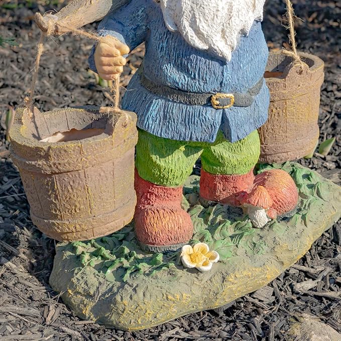 Zaer Ltd. Classic Spring Gnome Garden Statue in Assorted Styles (Gnome with Buckets)