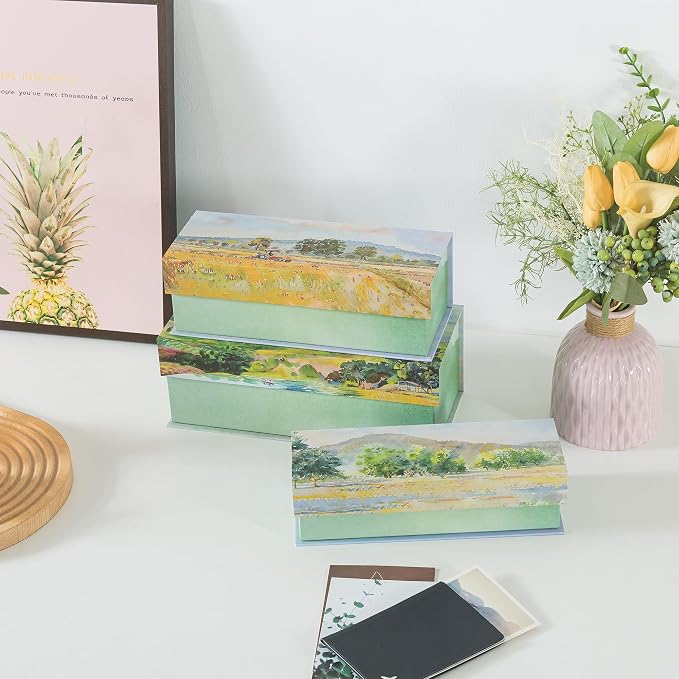 Soul & Lane Decorative Storage Boxes with Lids, Pastoral Tranquility | Set of 3, Cardboard, Magnetic Closure, For Home Décor & Documents, Memory Organizers for Keepsakes & Photos