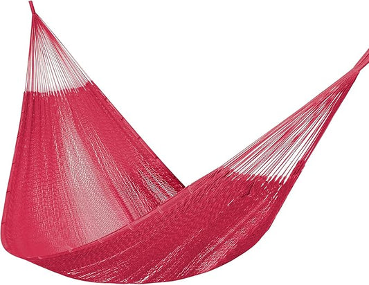 PNAEUT Handwoven Mayan Hammock, Thick Soft Rope Double Hammock for Outdoor Outside & Indoor, 600 lbs Capacity Heavy-Duty, Includes Tree Straps, Carabiners & Carrying Bag (Burgundy Fiesta Red, X-Large)