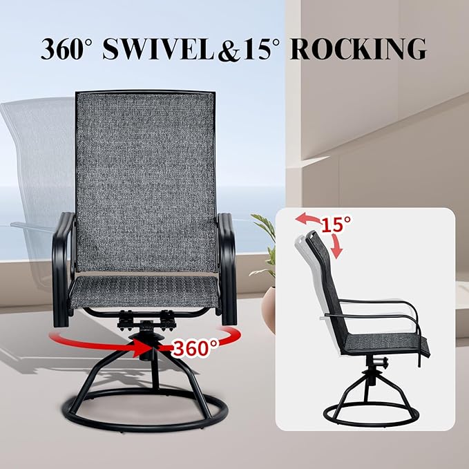 SHGJ&SOFT Patio Swivel Chairs, Waterproof Outdoor Dining Chairs with All-Weather Textilene Mesh for Deck, Garden, and Backyard (Plain Backrest-Grey, Set of 2)