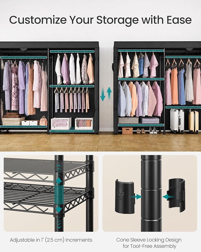SONGMICS Closet Organizers and Storage, Clothes Rack with Shelves