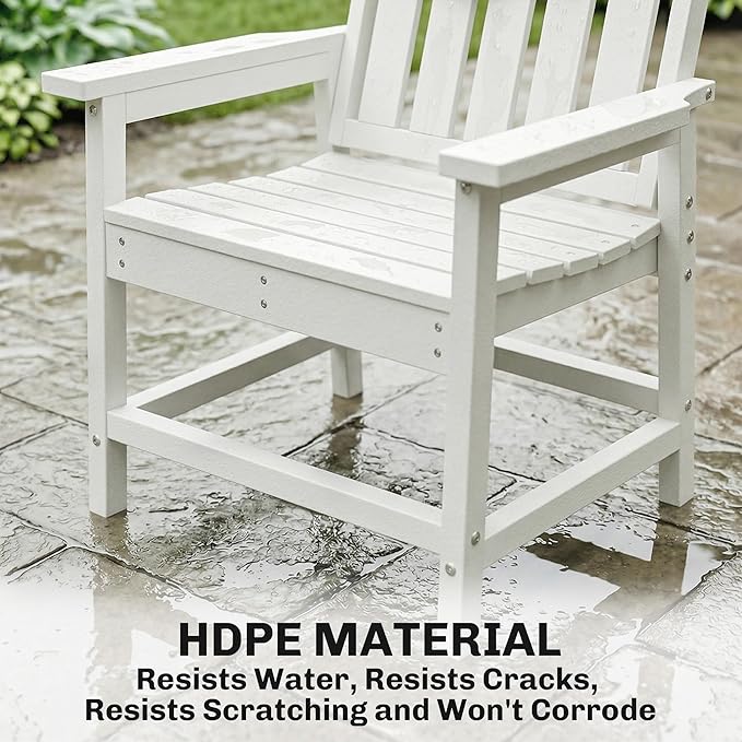 Outsunny All-Weather Patio Chair, HDPE Patio Dining Chair, Heavy Duty Wood-Like Outdoor Furniture for Garden, Backyard, Deck, Porch, Lawn, White