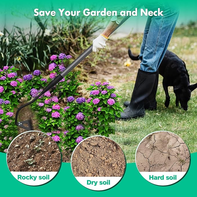 Lilyvane Hardened Hollow Hoe with Long Handle - 85 Inch -Heavy Duty Garden Hoes for Weeding Loosening Soil Digging Planting Ridging, Handy Hoe Garden Tool