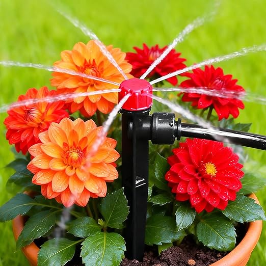 Push-to-Fit Drip Irrigation Emitters for 1/4" Drip Irrigation Tubing, 30 Pieces Adjustable 360 Degree Water Flow Drippers Sprayer on Stake 360° Full Circle Multi-Stream Irrigation Drippers
