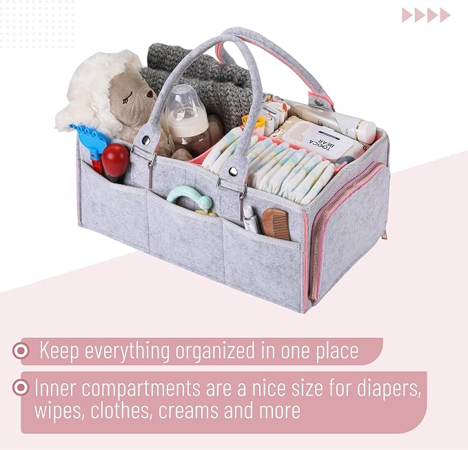 Mr. Pen- Baby Diaper Caddy Organizer, Gray, Pink Inside