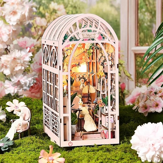 Green House Book Nook Kit - DIY Miniature Flower Room 3D Wooden Puzzle, Booknook Bookshelf Decor for Adults Teens, Creative Craft Kits Gift for Family Friends