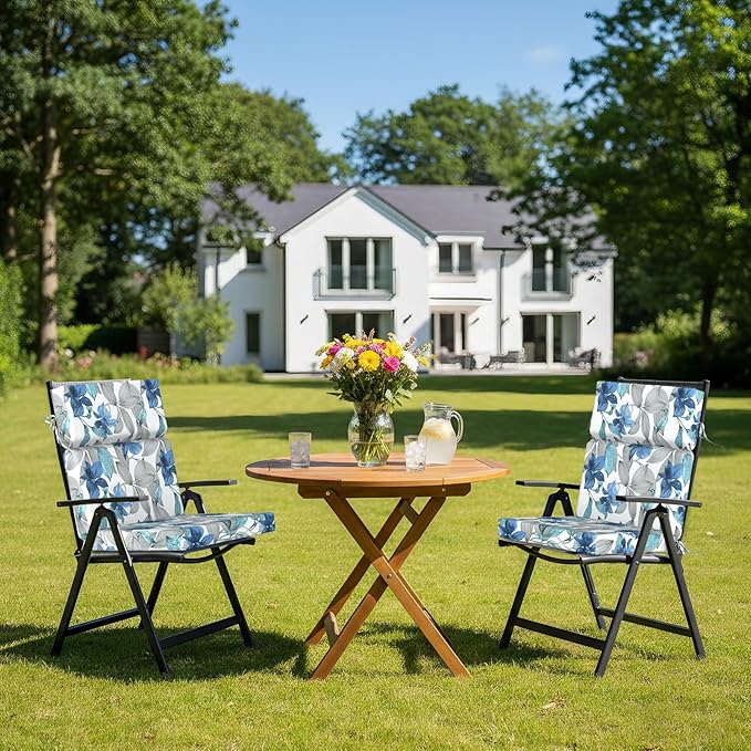 DYTXIII Outdoor High Back Chair Cushions Set of 2, 44"x22" Water Repellent Patio Seat Cushions with Elastic Sponge, All Weather Chair Pads for Rocking, Dining, Patio Furniture - Clemens Noir Blue