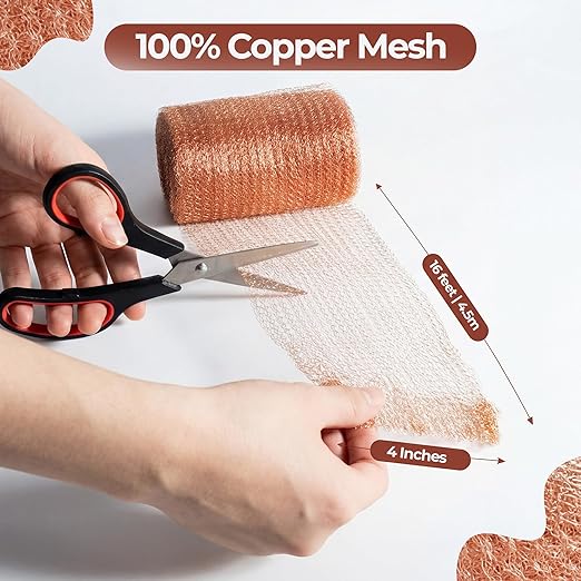 Copper Mesh Roll for Rodent Control | 4 Inch x 16 Feet | Pack of 2 Rustproof Copper Mesh | Rodent Bat and Snail Barrier | Hole Blocker for Gardening Pipes and Water Openings | Includes Scissor
