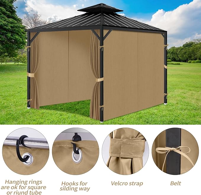 Gazebo Privacy Curtains 12' x 16' with Zipper 4-Panels Side Wall Universal Replacement for Patio, Outdoor Canopy, Garden and Backyard (Curtain Only)