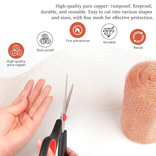 Copper Mesh Rodent Control, 5 in x 200 ft Proof Wire Screen Roll for Mice Rat Rodent, Bat & Snail, DIY Blocker Weep Hole Filler & Wool Mouse Trap